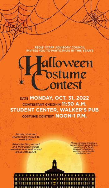 Text displays information about Halloween costume contest, noon in the Student Center
